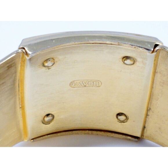 Avon Gold Tone Cuff Bracelet Cream Lucite Square Vintage 1980s Jewelry - Picture 8 of 8